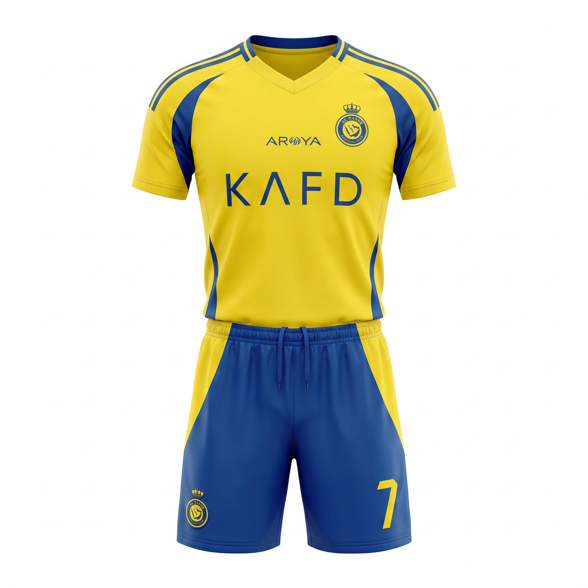 Al Nassr Ronaldo #7 Kids Soccer Jersey Set – Yellow/Blue