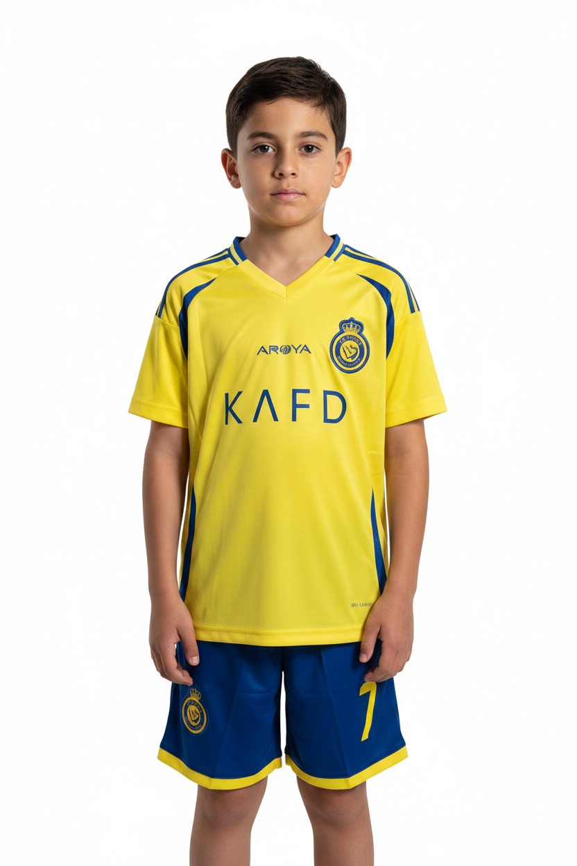 Al Nassr Ronaldo #7 Kids Soccer Jersey Set – Yellow/Blue