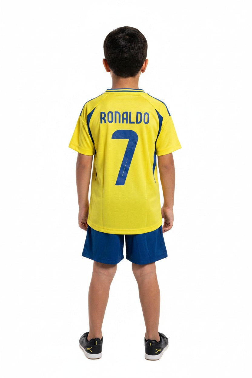 Al Nassr Ronaldo #7 Kids Soccer Jersey Set – Yellow/Blue