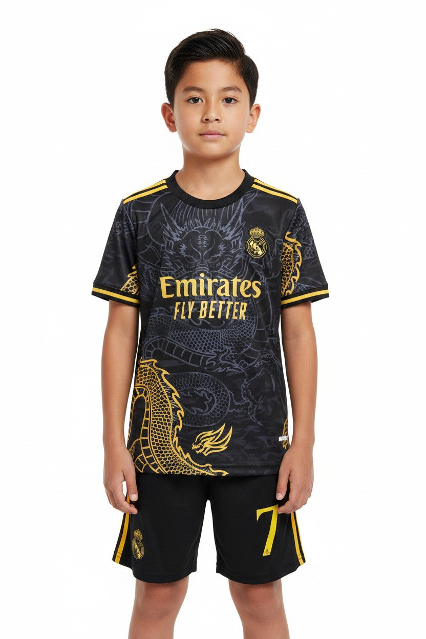 Ronaldo #7 Black Dragon Kids Soccer Jersey Set – Special Edition